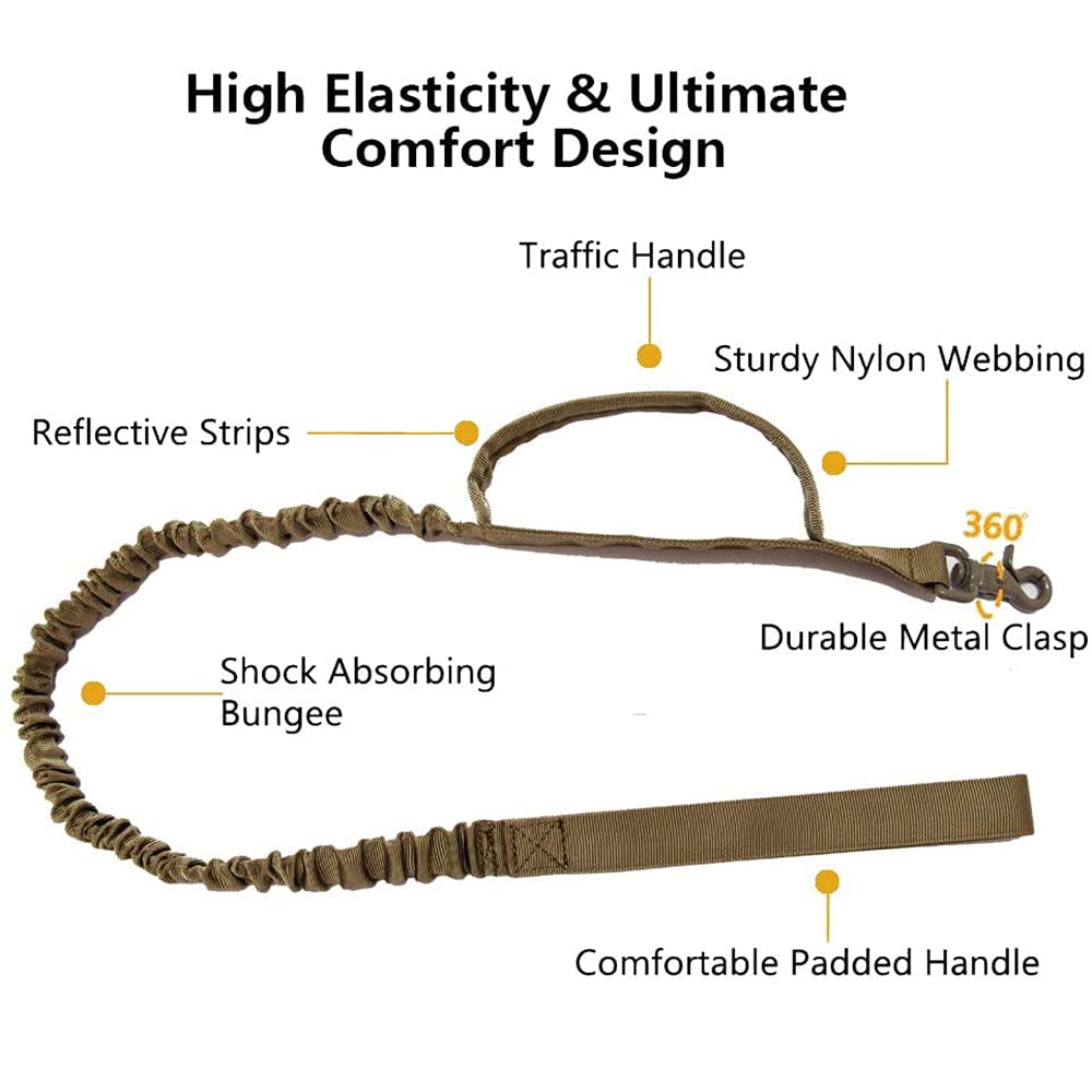 Tactical Dog Collar And Leash Set Tactical Dog Collar With Handle Bungee Leash Adjustable Military Training Nylon Collar Dog Training Collar Leash Set With Control Handleand Metal Buckle (Brown Xxl