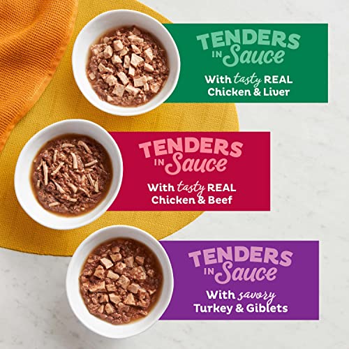 Meow Mix Wet Cat Food Tenders in Sauce, Poultry & Beef Variety Pack, 2.75 Ounce Cup, 24 Count