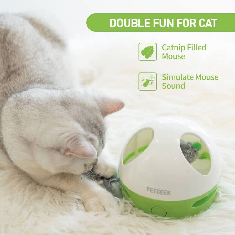 PETGEEK Interactive Cat Toy - Automatic Squeaky Mouse with Catnip, Engaging Indoor Exercise for Cats, Green Color