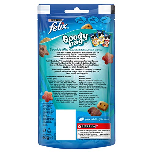 Felix Goody Bag Picnic Mix Adult Cat Treats Seaside Mix, Pack of 8 x 60 g