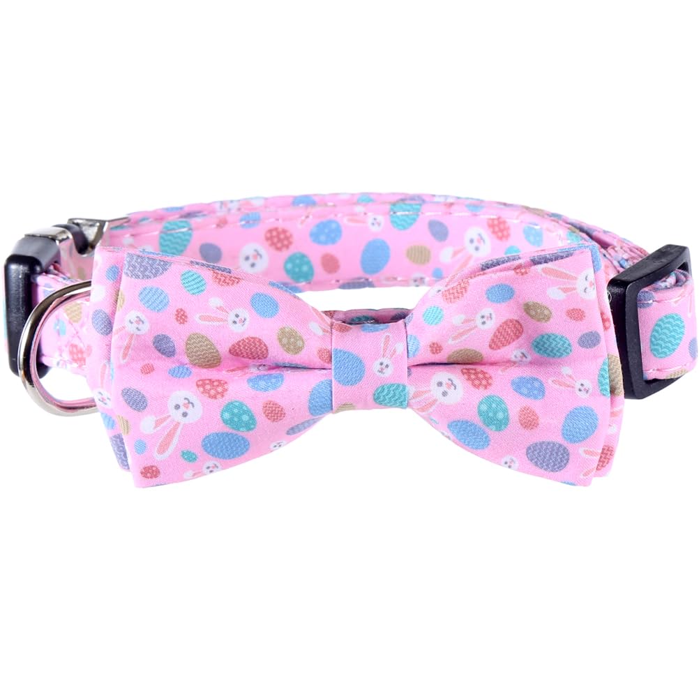 Easter Dog Collar With Bowtie Bunny Egg Holiday Adjustable Pet Collars With Metal Buckle For Dogs (Rabbit Eggs,Large)