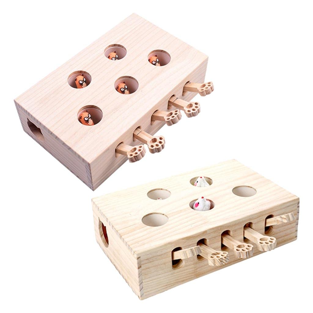 Merishopp Cat Tease Punch Funny Interactive Toys Wood Whack Mouse Puzzle Box Mice