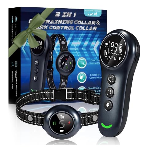 Aniparty 2-In-1 Dog Shock Collar & Dog Bark Collar - Rechargeable Dog Training Collar With Remote Control For 5-150 Lbs, Dog Col