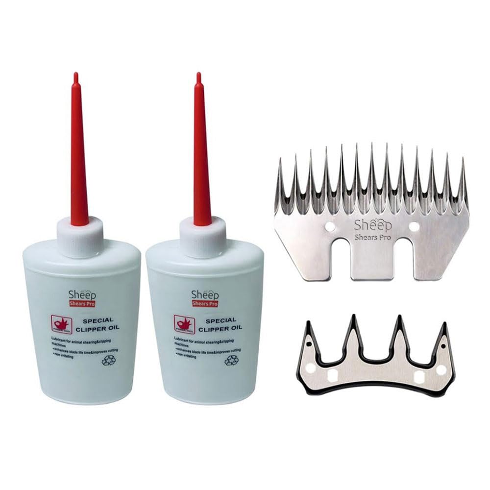 Sheep Shears Pro 13 Tooth Straight Blade Replacement Universal Sheep Cutter Blades Set With 2 X Sheep Clipper Oil Lubricant Bott