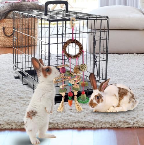 YIXUND Rabbit & Guinea Pig Toys - Hamster & Bunny Toys - Natural Timothy Hay & Apple Wood Sticks - Chinchilla Teeth Care - Handm