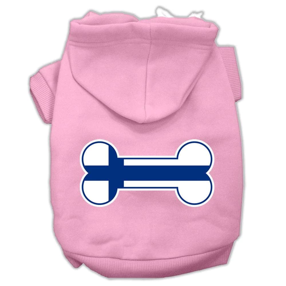 Pet, Dog & Cat Hoodie Screen Printed, 'Bone Shaped Finland Flag' Light Pink 3Xl (25-35 Lbs.)
