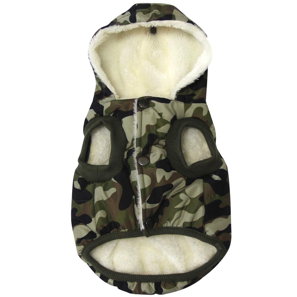 Vecomfy Fleece Lining Extra Warm Dog Hoodie In Winter For Medium Dogs Jacket Pet Coats With Hooded,Green Camo L