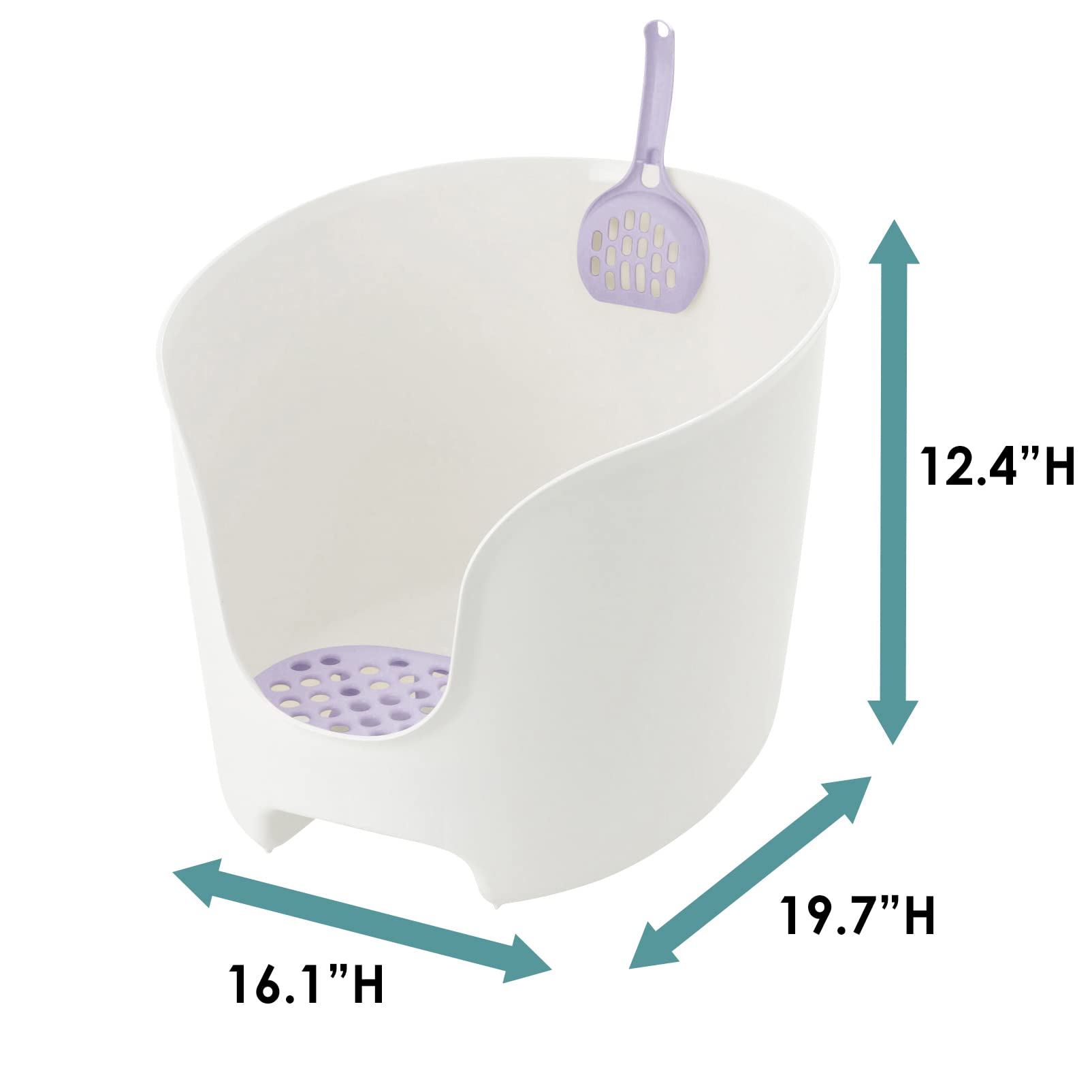 Richell Paw Trax High Wall Cat Litter Box In White/Lavender, High Sides Cat Litter Box With Scoop | Richell Paw Trax High Wall Litter Box: Anti-Spray/Splash-Free Large Litter Box With Scoop