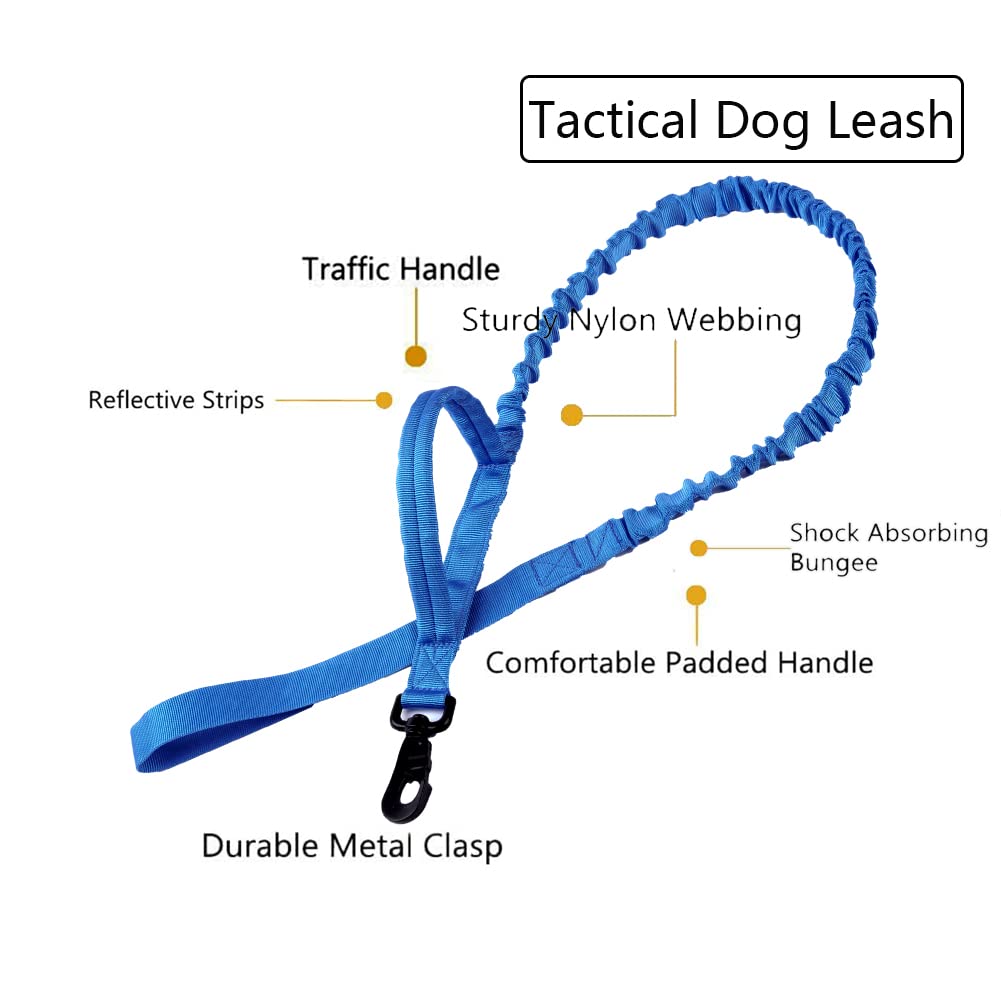 Tactical Dog Collar And Leash Set Tactical Dog Collar With Handle Bungee Leash Adjustable Military Training Nylon Collar Dog Training Collar Leash Set With Control Handleand Metal Buckle(Dark Blue S