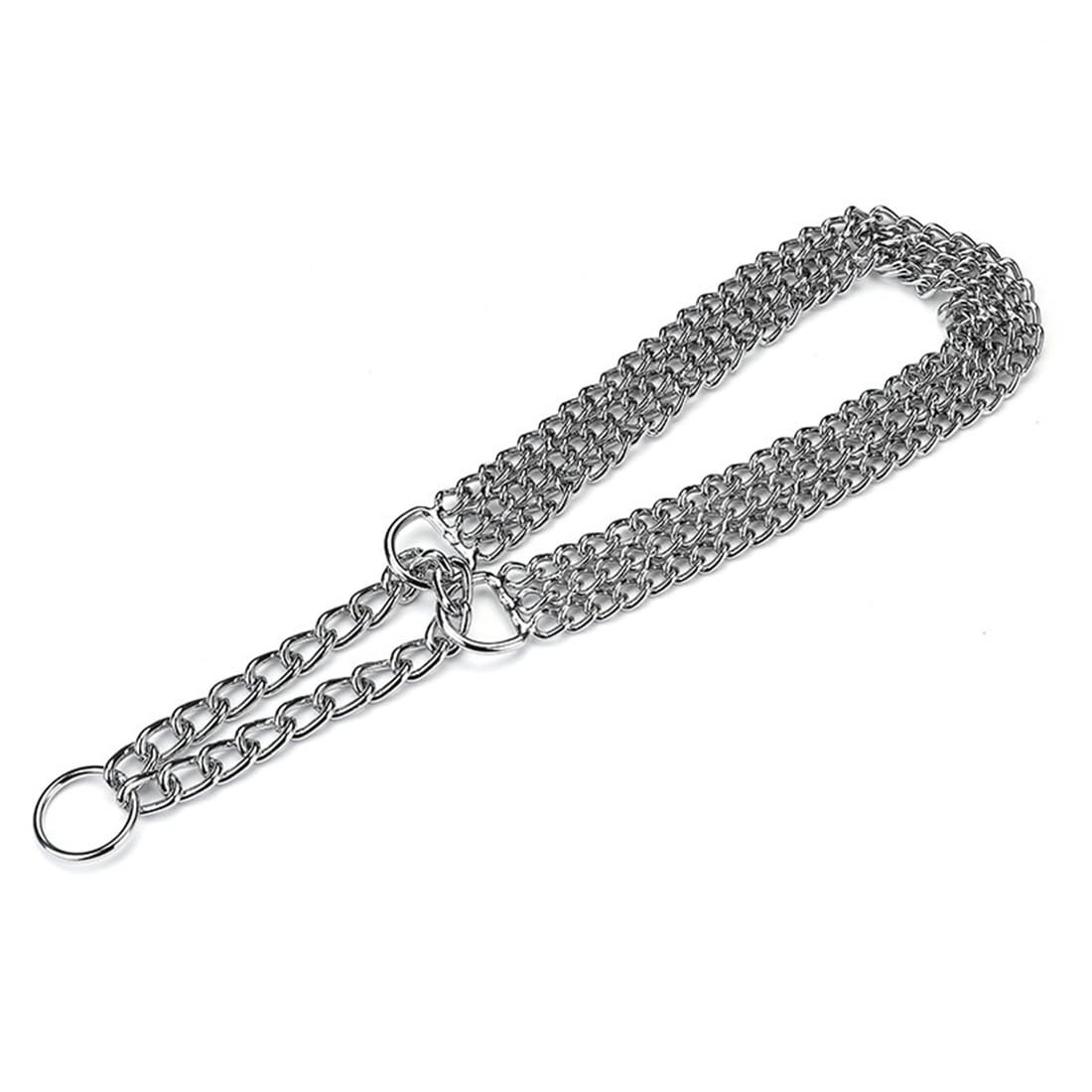 Silver Choke Collar For Dogs,3 Rows Stainless Steel Dog Chain Chew Proof Cuban Link Metal Martingale Collar Heavy Duty Training