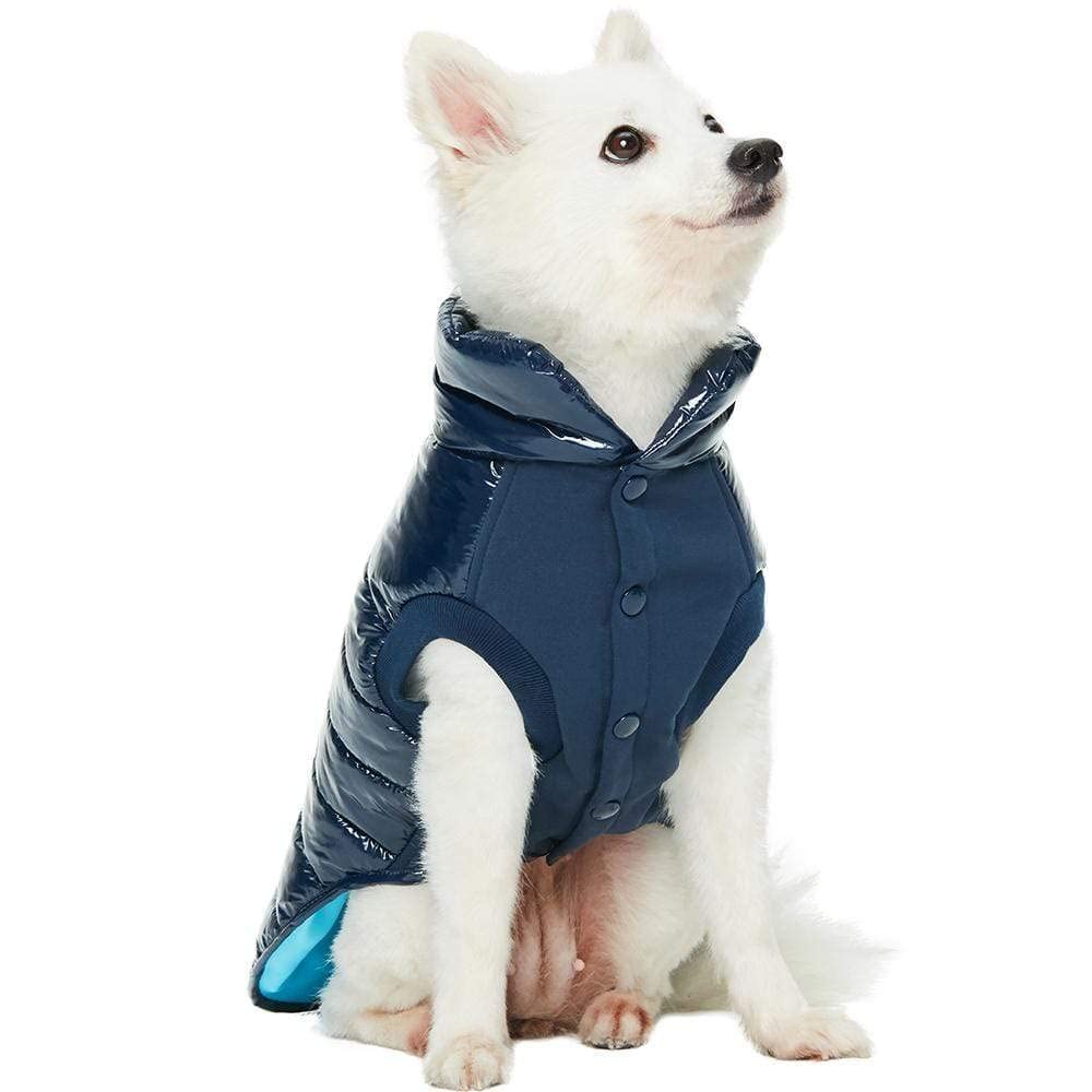 Blueberry Pet Cozy & Comfy Windproof Lightweight Quilted Fall Winter Glossy Dog Puffer Jacket In Navy Blue, Back Length 17', Size 16, Warm Coat For Large Dogs