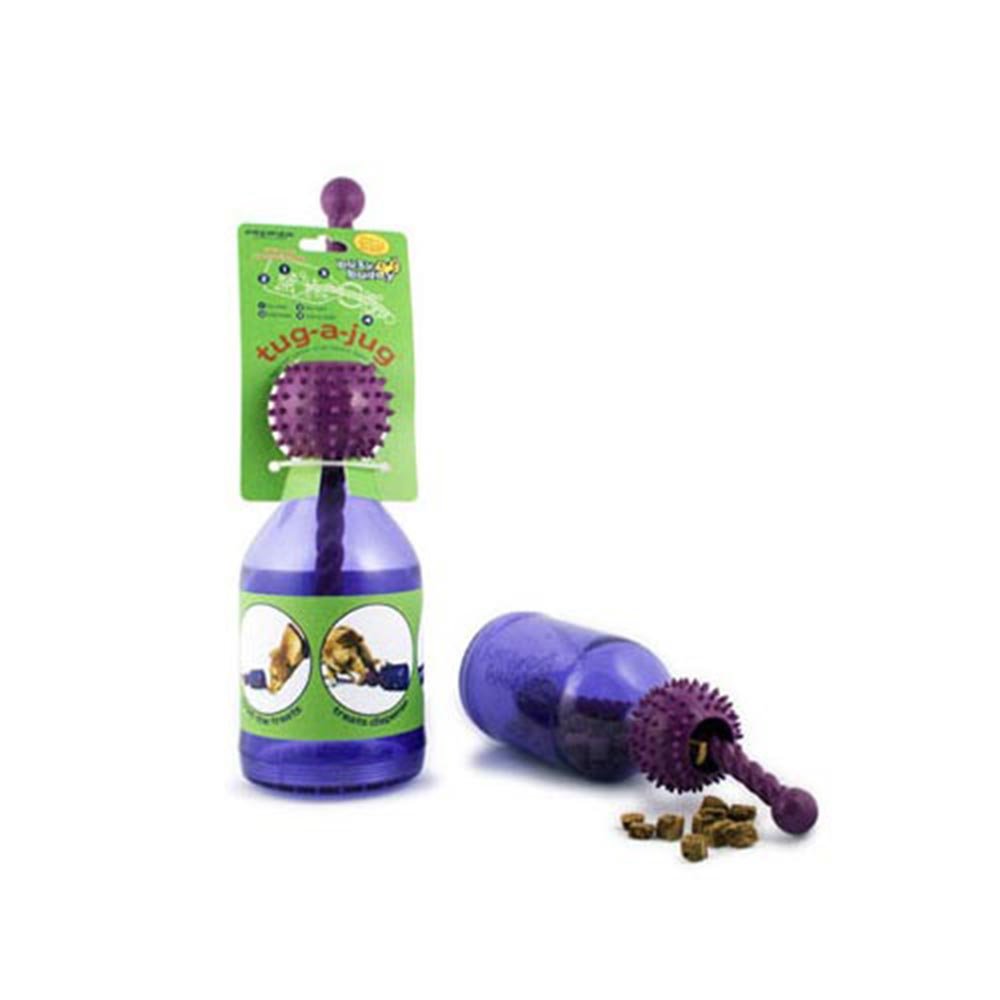 Petsafe Busy Buddy Tug-A-Jug - Treat-Dispensing Dog Toy - Slow Down Eating - 2 Cup Capacity - Lower Separation Anxiety - Cleans Teeth - Easy To Wash - Multi-Sensory Stimulation - Purple, M/L