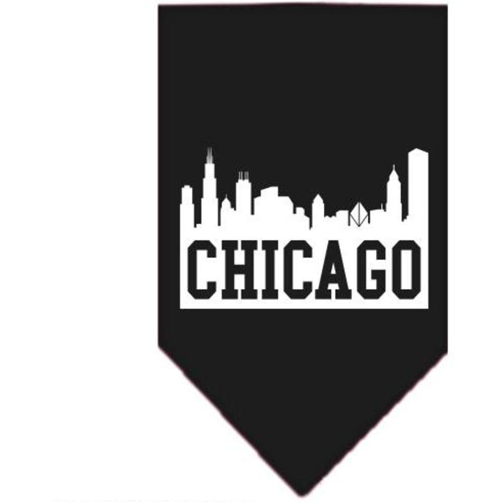 Pet and Dog Bandana Screen Printed, &quot;Chicago Skyline&quot; Black Small