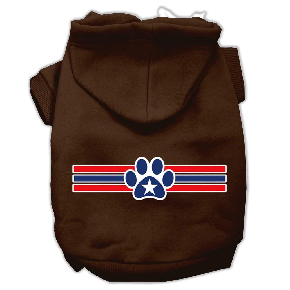 Pet Dog & Cat Hoodie Screen Printed, Patriotic Star Paw Brown SM (3-6 lbs.)