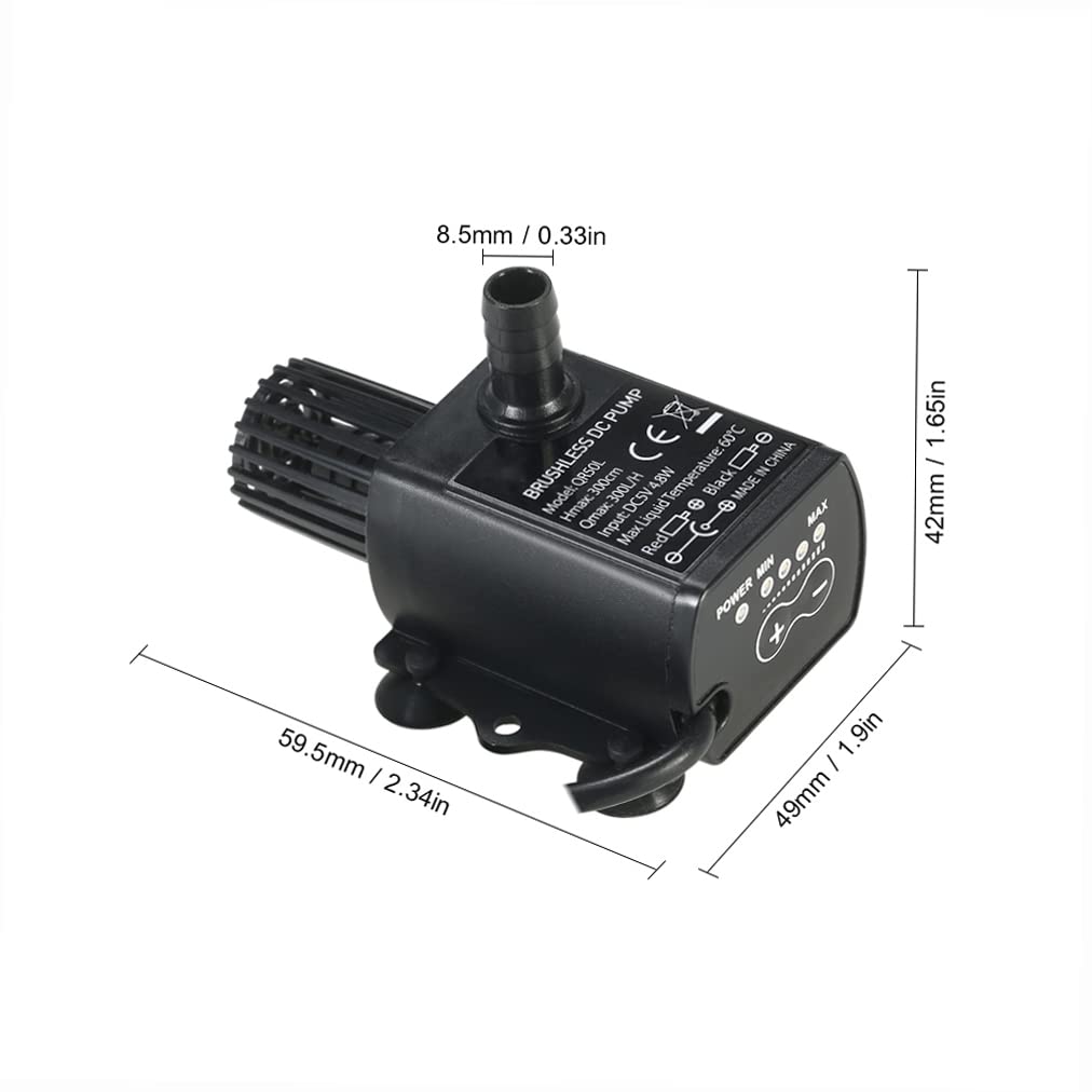 Decdeal Submersible Water Pump Aquarium Fountain With Flow Adjustment Function And Usb Interface, Dc 5V 4.8W 300L/H Lift 300Cm