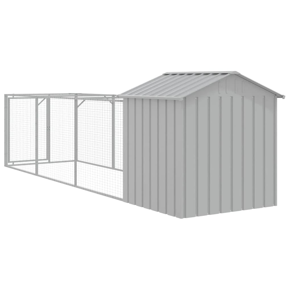 vidaXL Dog House - Light Grey Galvanised Steel Kennel with Lockable Door, 159.5"L x 46.1"W x 48.4"H, Model 3189064