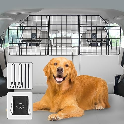 Vetoos Car Suv Dog Barrier, Vehicles Pet Divider For Trunk Cargo Area - Foldable For Easy Storage, Extendable For Universal Fit, Straps & Bungee Cords For Double Stability