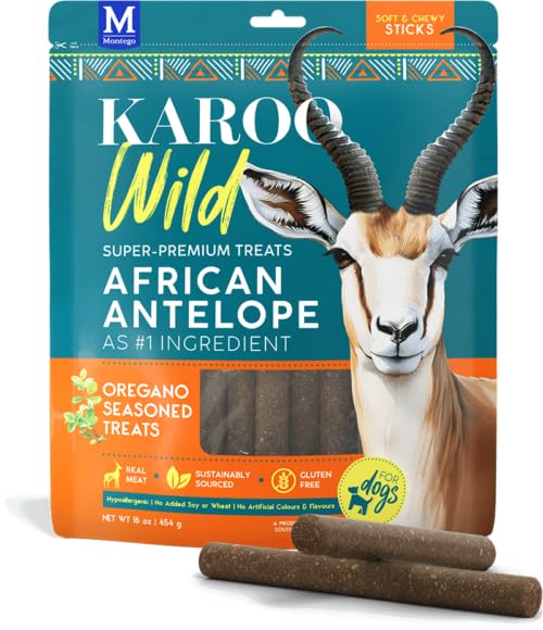 Karoo Wild Sticks Oregano Seasoned Treats for Dogs - 16 oz - Soft & Chewy Protein Sticks Made with African Antelope - Ideal for 