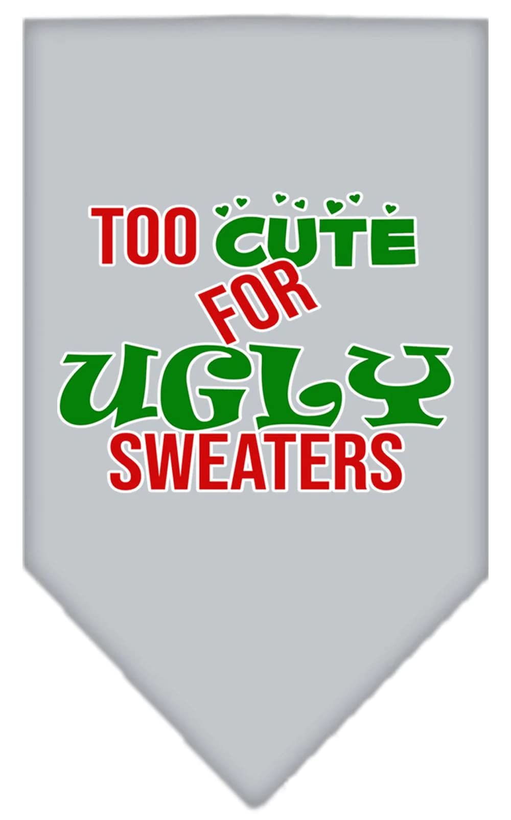 Christmas Pet and Dog Bandana Screen Printed, "Too Cute For Ugly Sweaters" Emerald Green Small