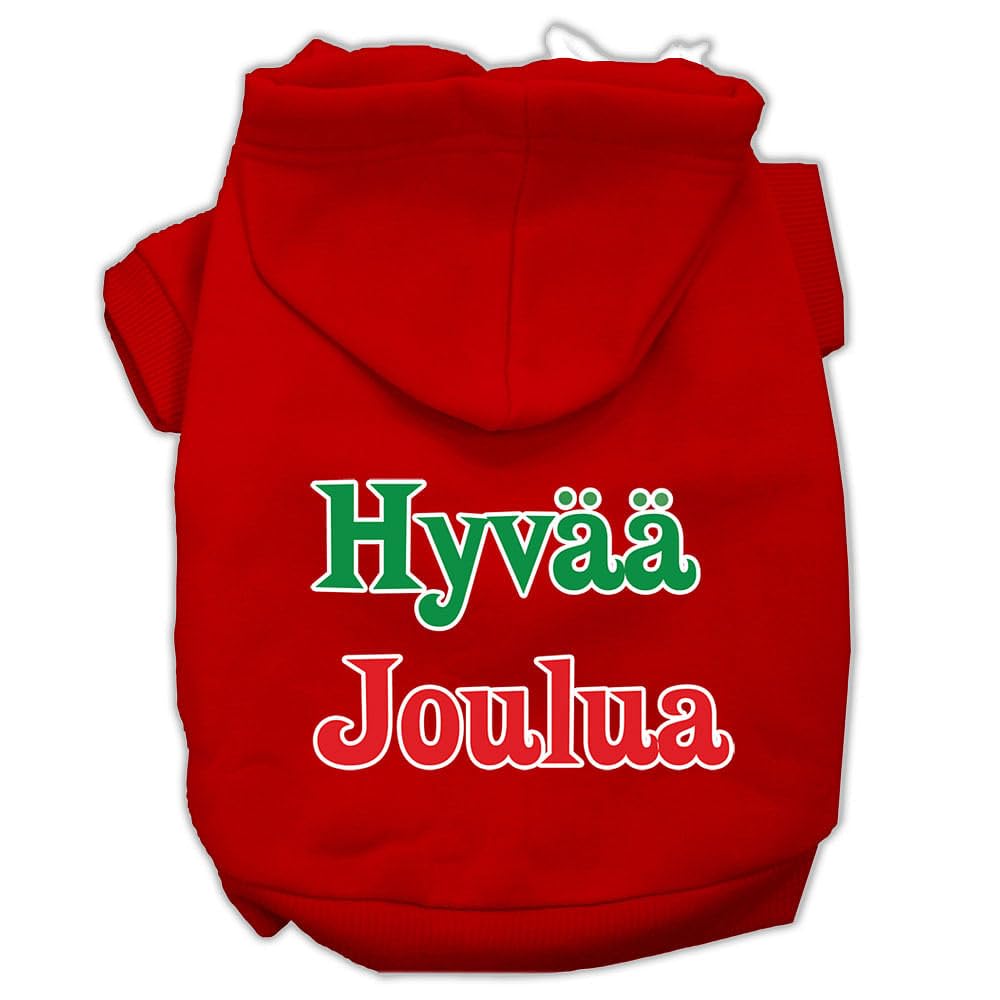 Pet Dog & Cat Hoodie Screen Printed, Hyvaa Joulua Red XL (14-20 lbs.)