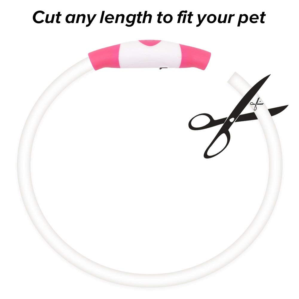 BSEEN LED Dog Collar - Rechargeable Pink TPU Light Up Collar for Small Medium Large Dogs, 70cm, Model VQ-HQ9R-T7XR