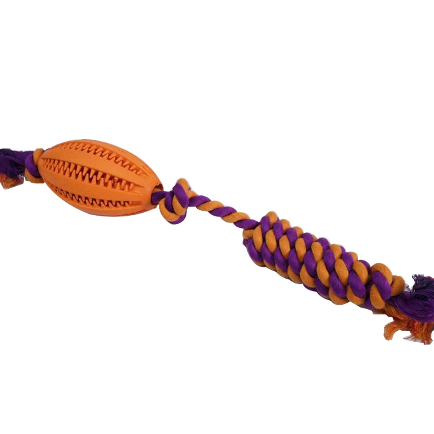Emily Pets Dental Rugby Molar Dog Ball with Rope,Dog Treat Ball Dog Flossy Chews Toy Cotton Rope Ball, Treat Tooth Cleaning Toy 
