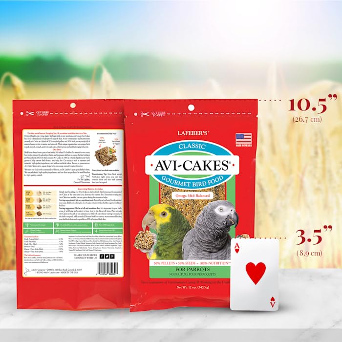LAFEBERS Classic Avi-Cakes Pet Bird Food, Made with Non-GMO and Human-Grade Ingredients, for Parrots, 12 oz