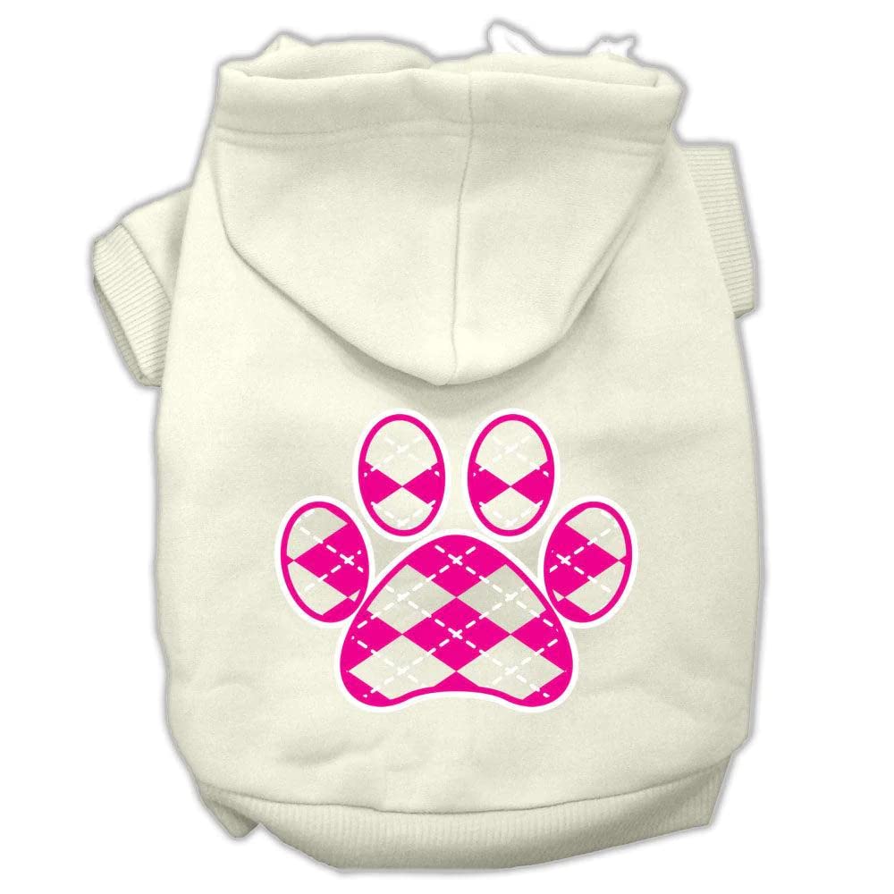 Pet Dog & Cat Hoodie Screen Printed, 'Pink Argyle Paw' Purple 3Xl (25-35 Lbs.)