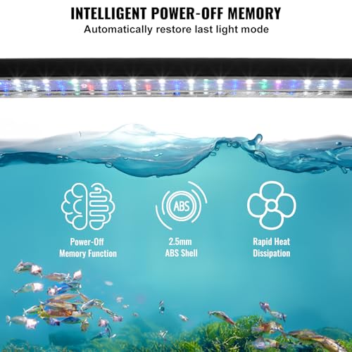 VEVOR Aquarium Light, 26W Full Spectrum Fish Tank Light with 5 Levels Adjustable Brightness, Adjustable Timer and Power-Off Memo