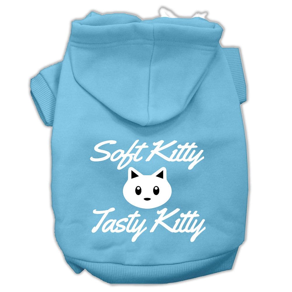 Pet Dog & Cat Hoodie Screen Printed, 'Soft Kitty, Tasty Kitty' Baby Blue Xl (14-20 Lbs.)