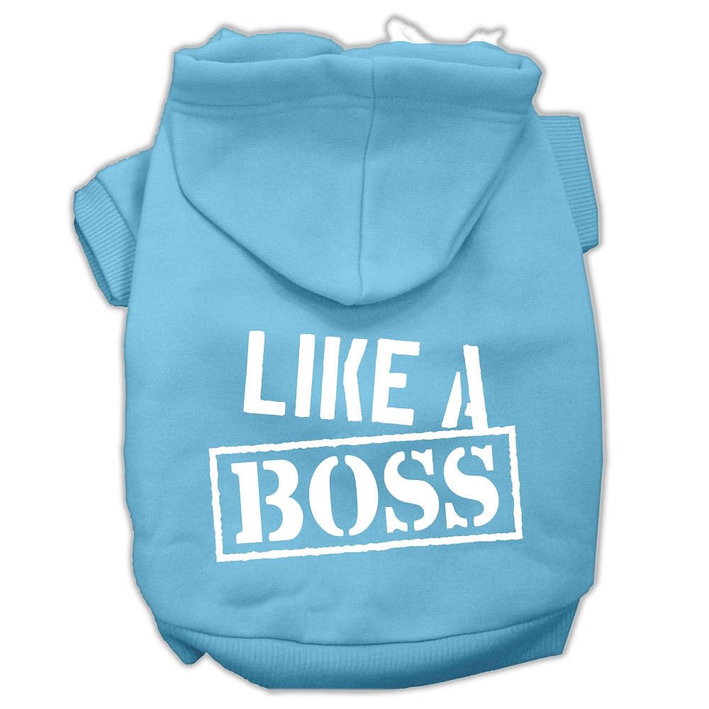 Pet, Dog & Cat Hoodie Screen Printed, 'Like A Boss' Baby Blue Xs (0-3 Lbs.)