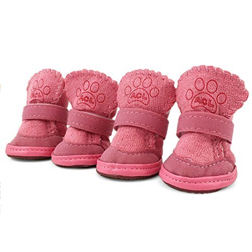 Urbest Dog Shoes With Hook Loop Closure Booties Pet Dog Chihuahua Shoes Boots, 4Pcs (3#, Pink)