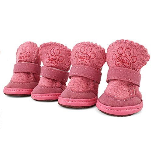 URBEST Dog Shoes with Hook Loop Closure Booties Pet Dog Chihuahua Shoes Boots, 4Pcs (5#, Pink)