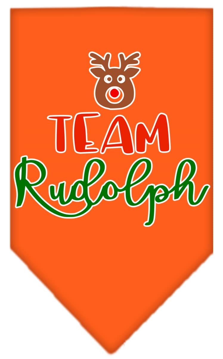 Christmas Pet and Dog Bandana Screen Printed, &quot;Team Rudolph&quot; Orange Small