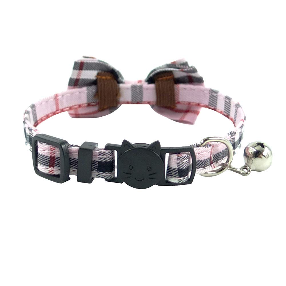 Cat Collar Breakaway with Bell and Bow Tie, Plaid Design Adjustable Safety Kitty Kitten Collars(6.8-10.8in) (Pink Plaid 1)