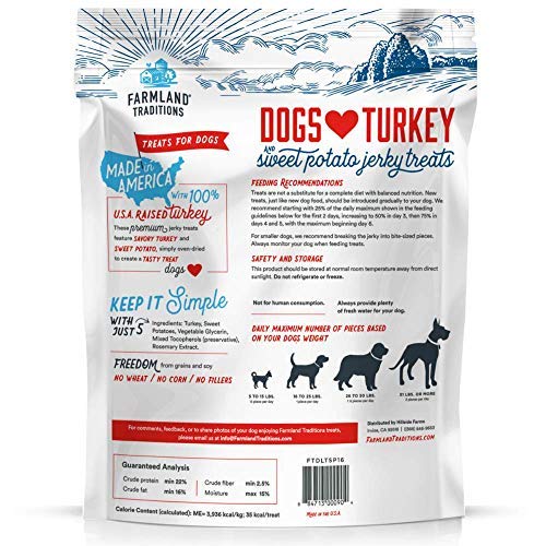 Farmland Traditions Filler Free Dogs Love Turkey & Sweet Potato Premium Jerky Treats for Dogs, 3 Pound Bag