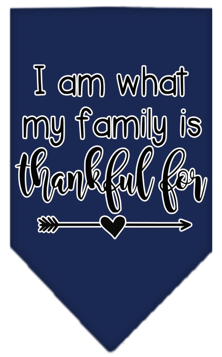 Mirage Pet Product I Am What My Family is Thankful for Screen Print Bandana Navy Blue Large