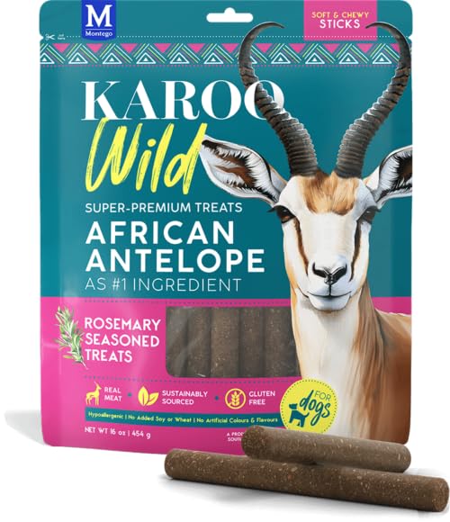 Karoo Wild Sticks Rosemary Seasoned Treats for Dogs - 16 oz - Soft & Chewy Protein Sticks Made with African Antelope - Ideal for