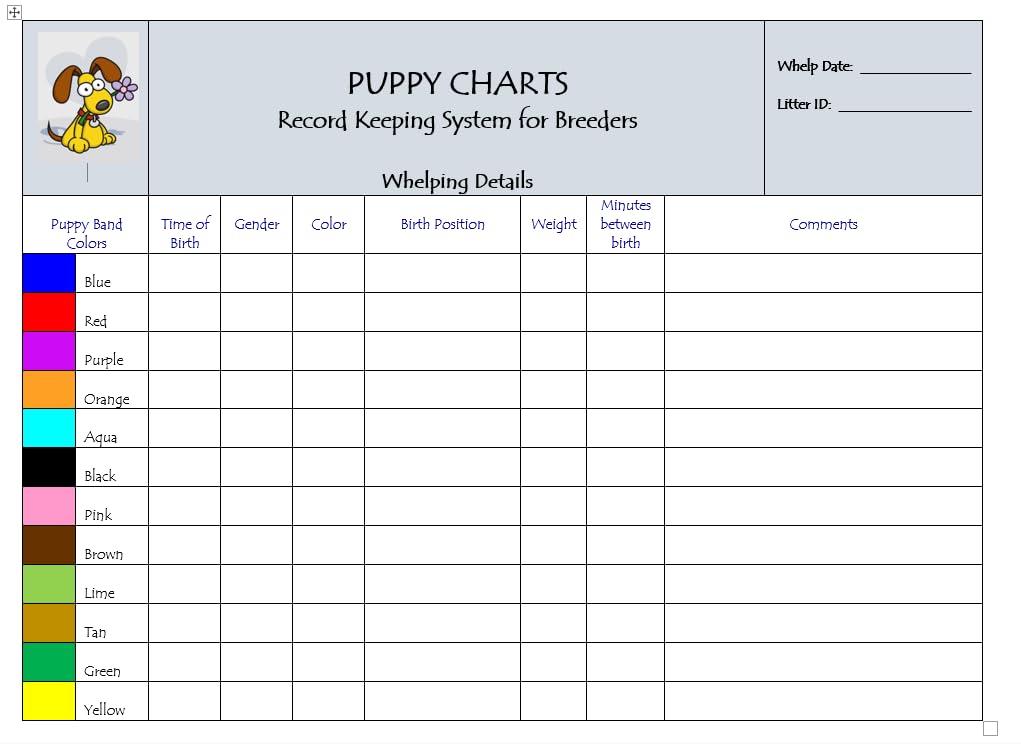 Record Keeping Charts For Breeders