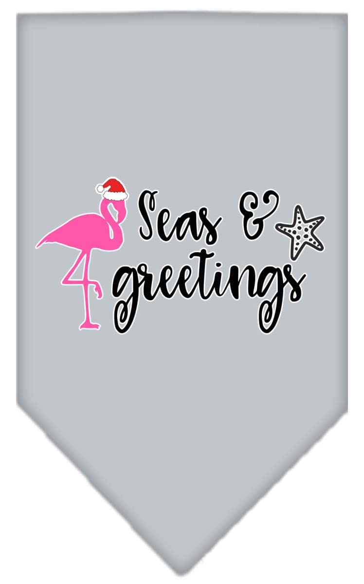 Christmas Pet and Dog Bandana Screen Printed, &quot;Seas & Greetings&quot; Grey Small