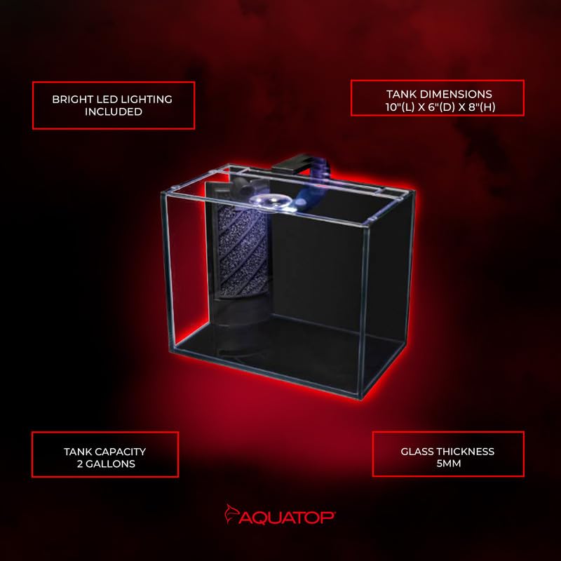 Aquatop Venti Professional Showcase Glass Aquarium Kit, 2-Gal – All-In-One Freshwater With Led Light - Breza Air Pump & Replaceable Filter Cartridge