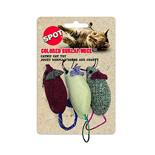Ethical 3-Inch Burlap Mice Cat Toys In Assorted Colors, 3-Pack