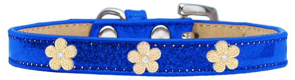 Mirage Pet Products Gold Flower Widget Dog Collar Blue, Ice Cream, Size 16