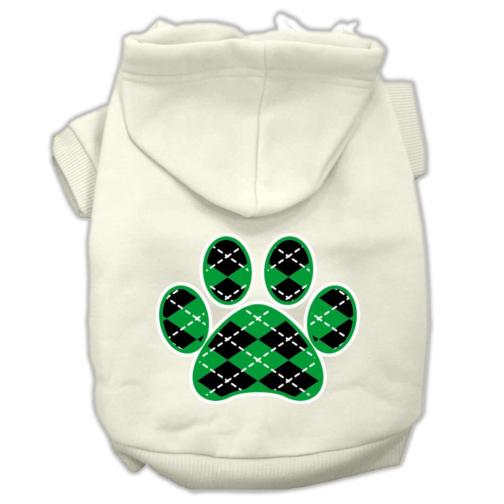 Mirage Pet Products 8' Argyle Paw Green Screen Print Pet Hoodie, X-Small, Cream