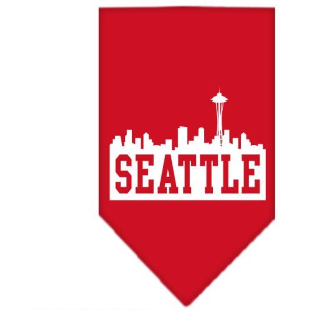 Pet and Dog Bandana Screen Printed, &quot;Seattle Skyline&quot; Red Large