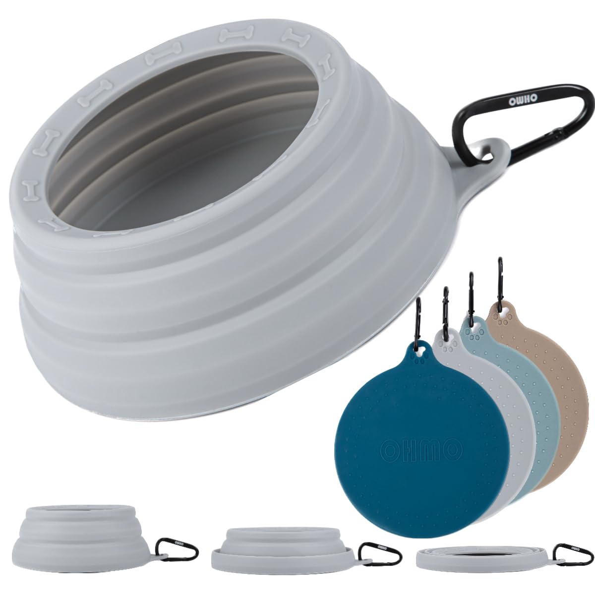 Ohmo-Collapsible Dog Water Bowl No Spill From Car Movement(24Oz Medium, Ash), Travel Dog Bowls, Less Splash Portable Pet Bowl Fo