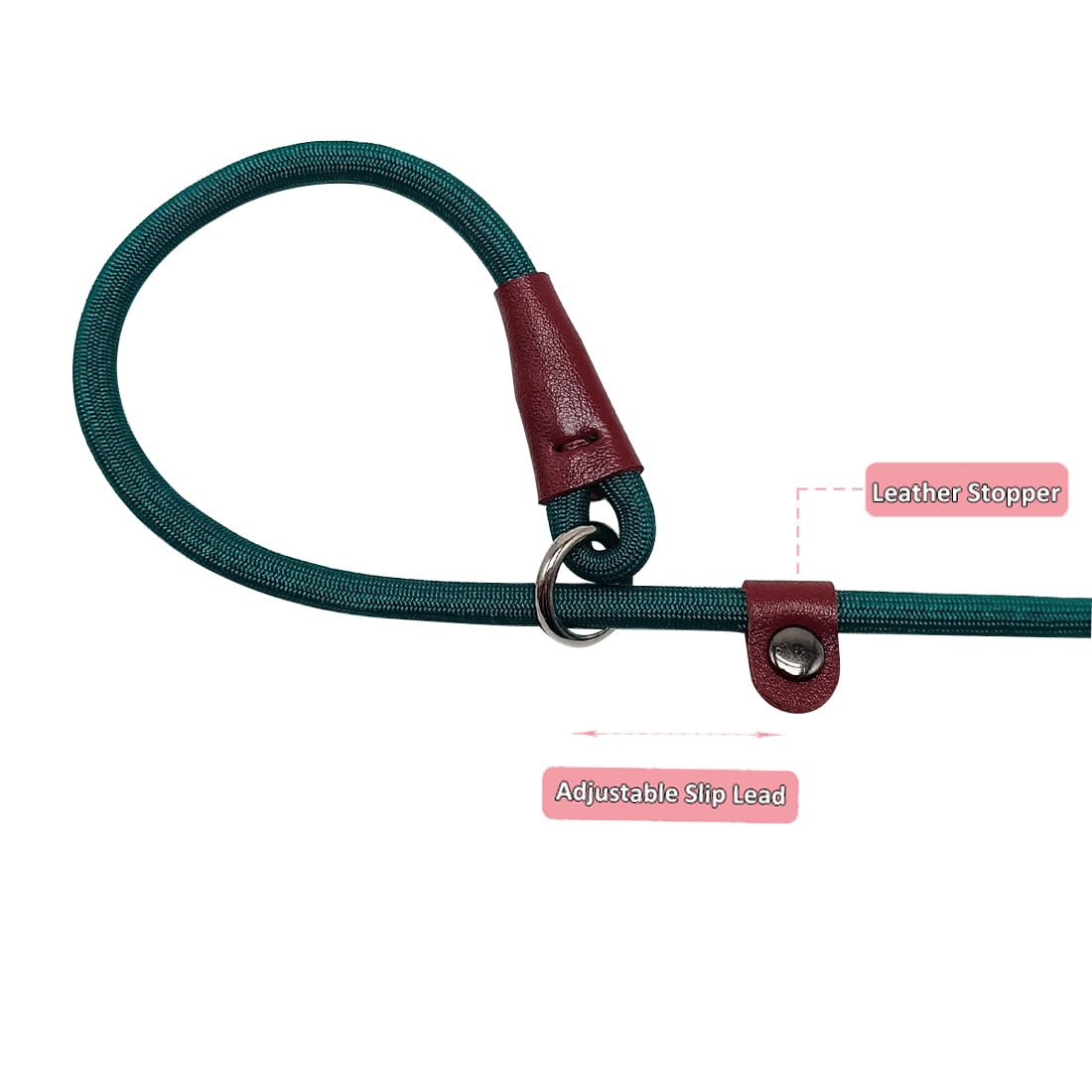 Btinesful 7Ft Slip Lead Dog Leash, Strong Nylon Rope Leash, 1/4 Inch Diam Dog Training Lead For Small Medium Large Dogs, Dark Gr