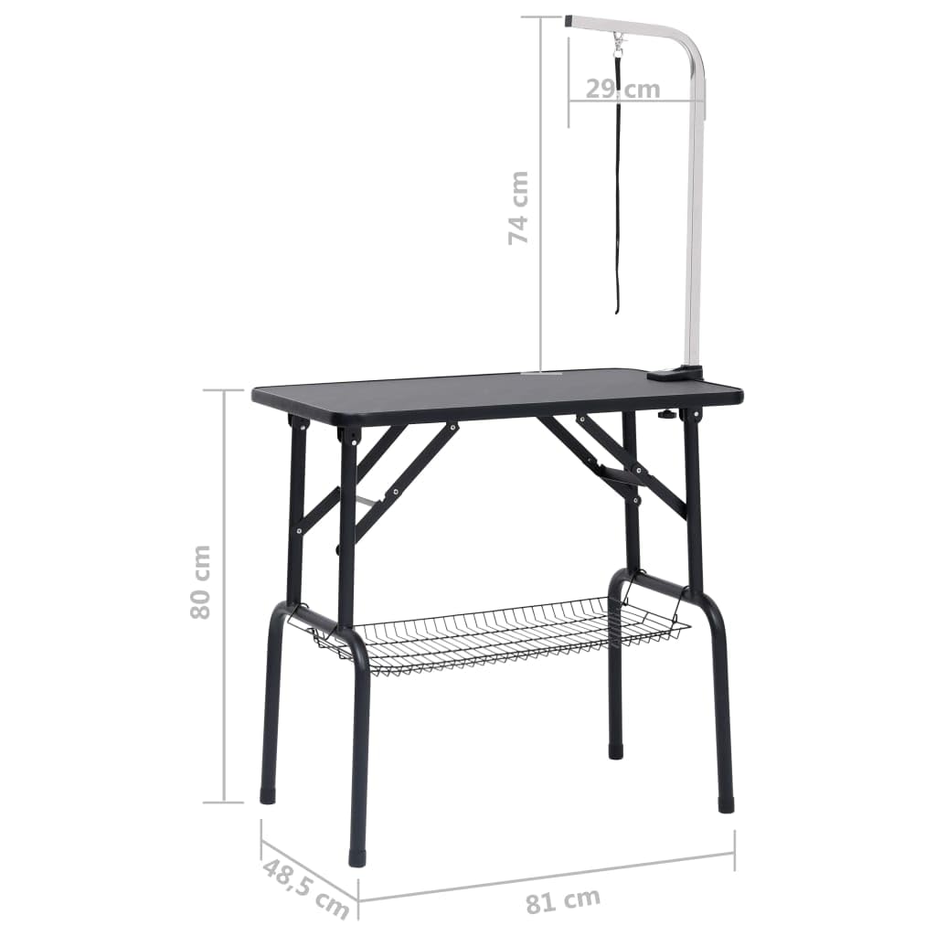 vidaXL Adjustable Pet Grooming Table with Steel Arm - Foldable, Sturdy Design, Under Table Basket for Storage, Non-Slip Surface, Safely Rounded Corners - Size: 31.9" x 19.1"