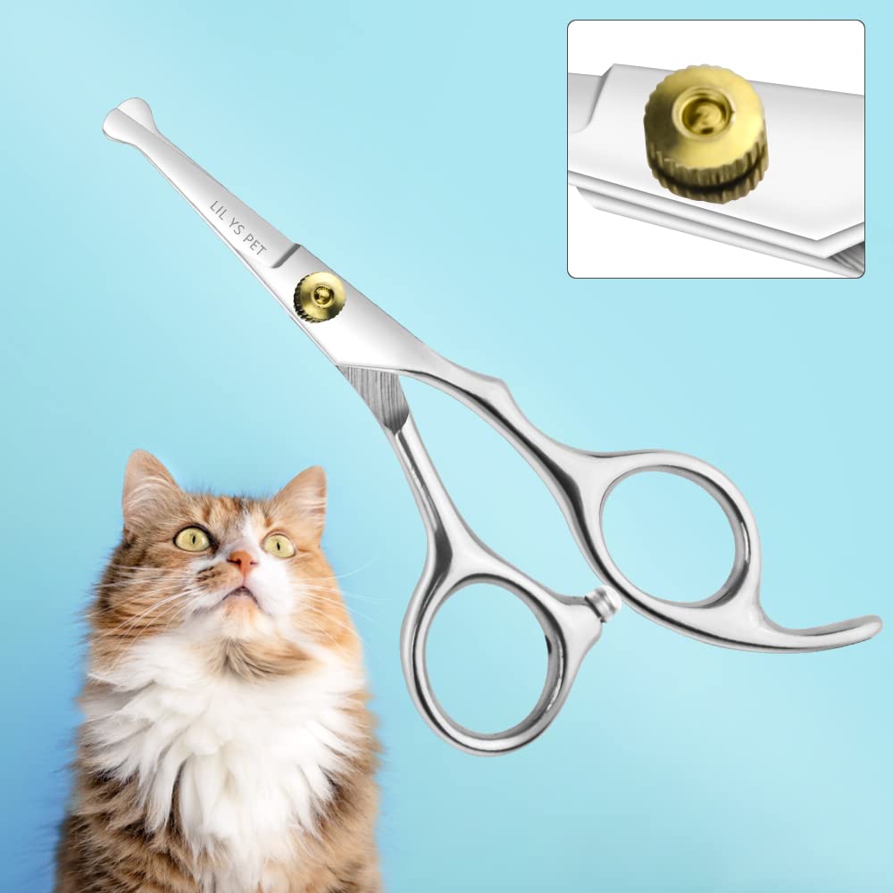 Lilys Pet 5.0' Right-Handed Round-Tip Pet Grooming Scissors, Stainless Steel Small Ball Tip For Nose, Ear, Face, Paw Hair For Dogs And Cats