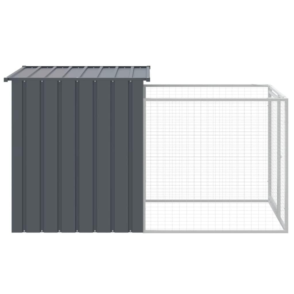 vidaXL - Dog House with Extended Run in Anthracite Color, Sturdy Galvanized Steel Construction, Ample Space, Mesh Design for Ven